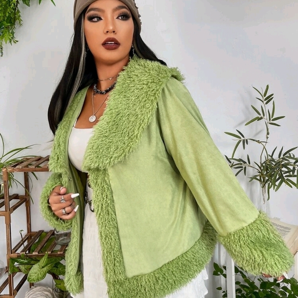 NWOT Borg Collar Faux Suede Green Jacket 💚✨️ - Picture 6 of 8